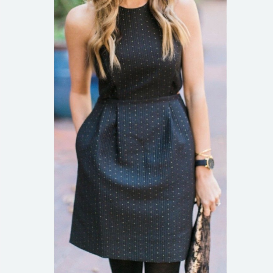 Madewell Nightfall Dress Size 4 Cut-Out Jacquard Black With Gold Accents